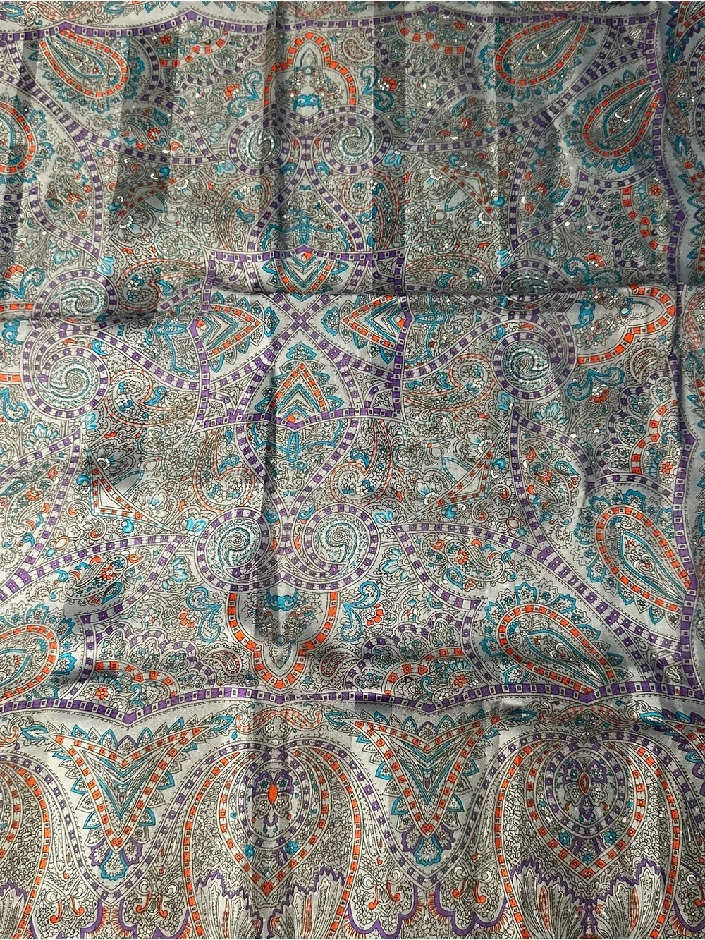 Vintage I Shalom & Co Gray Multicolor Paisley Medallion Square Scarf Made Italy